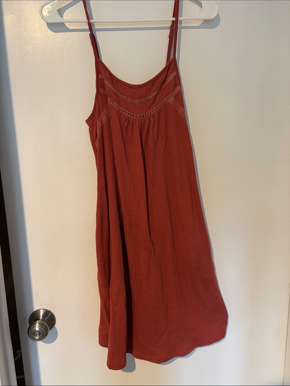 Hem & Thread Rust-Red Crochet Trim Mini Sundress